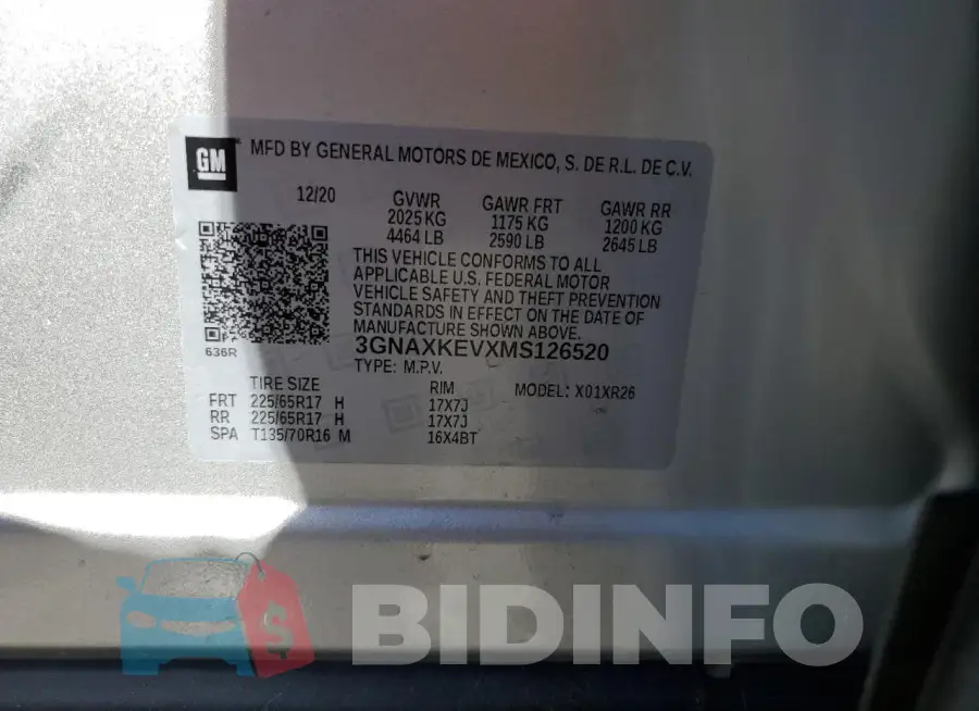 3GNAXKEVXMS126520 Photo# 12