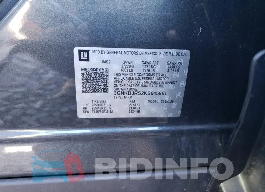 3GNKBJRS2KS645961 Photo# 13