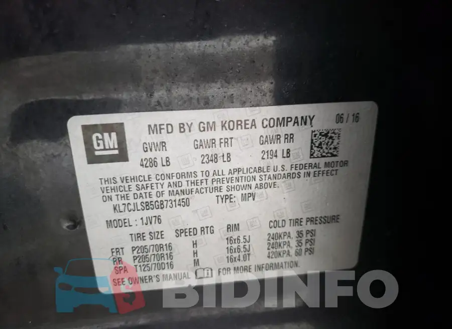 KL7CJLSB5GB731450 Photo# 13
