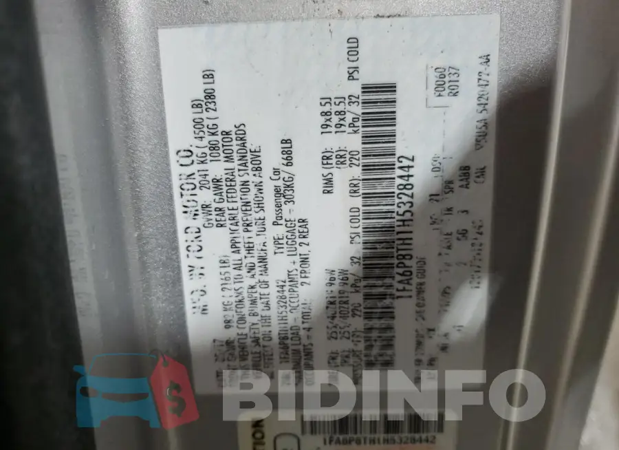 1FA6P8TH1H5328442 Photo# 12