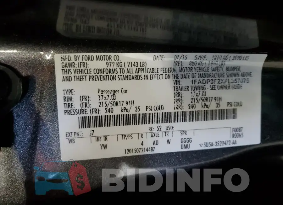 1FADP3F2XFL357075 Photo# 12