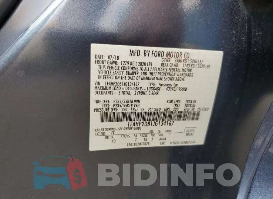 1FAHP2D81JG134167 Photo# 13