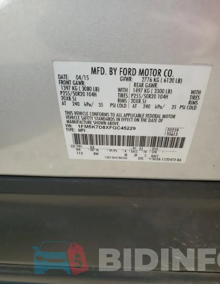 1FM5K7D8XFGC45229 Photo# 14