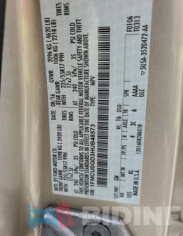 1FMCU0GD3HUB48573 Photo# 13
