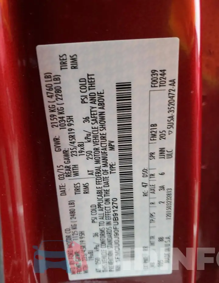 1FMCU0J90FUB91270 Photo# 12