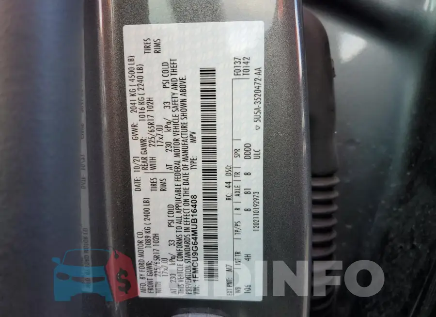 1FMCU9G64MUB16408 Photo# 13