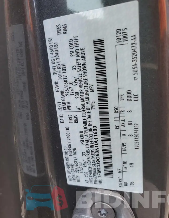 1FMCU9G68NUA11680 Photo# 12