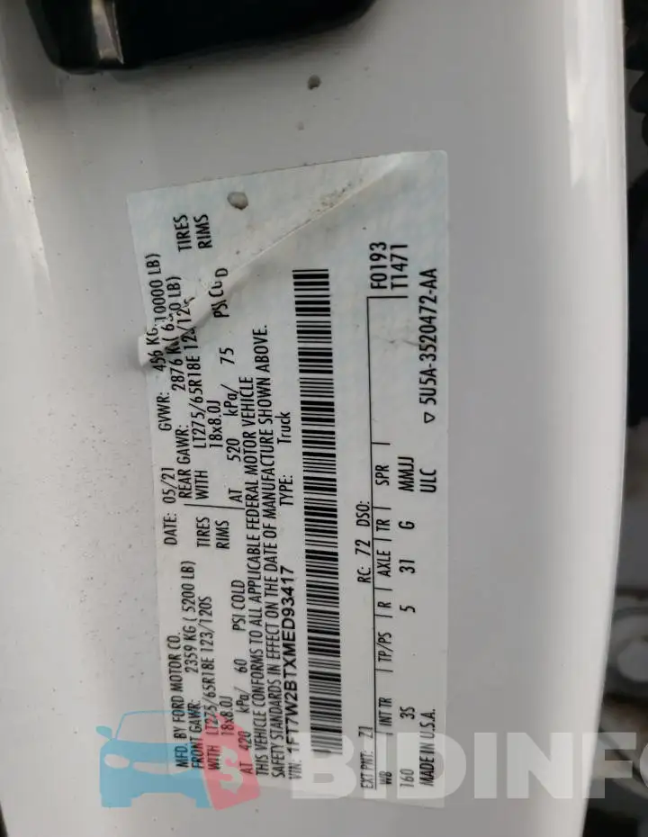 1FT7W2BTXMED93417 Photo# 13