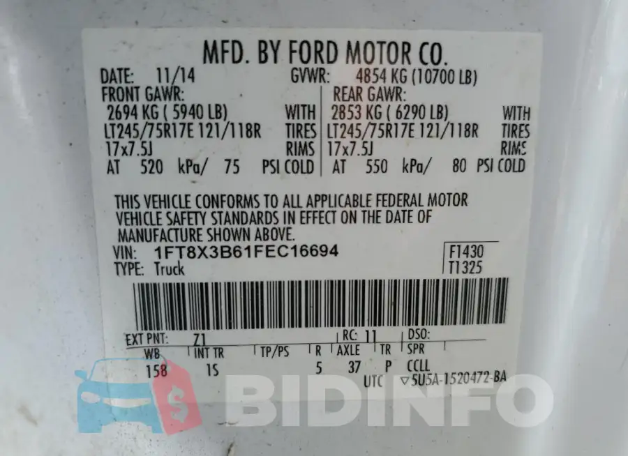 1FT8X3B61FEC16694 Photo# 12