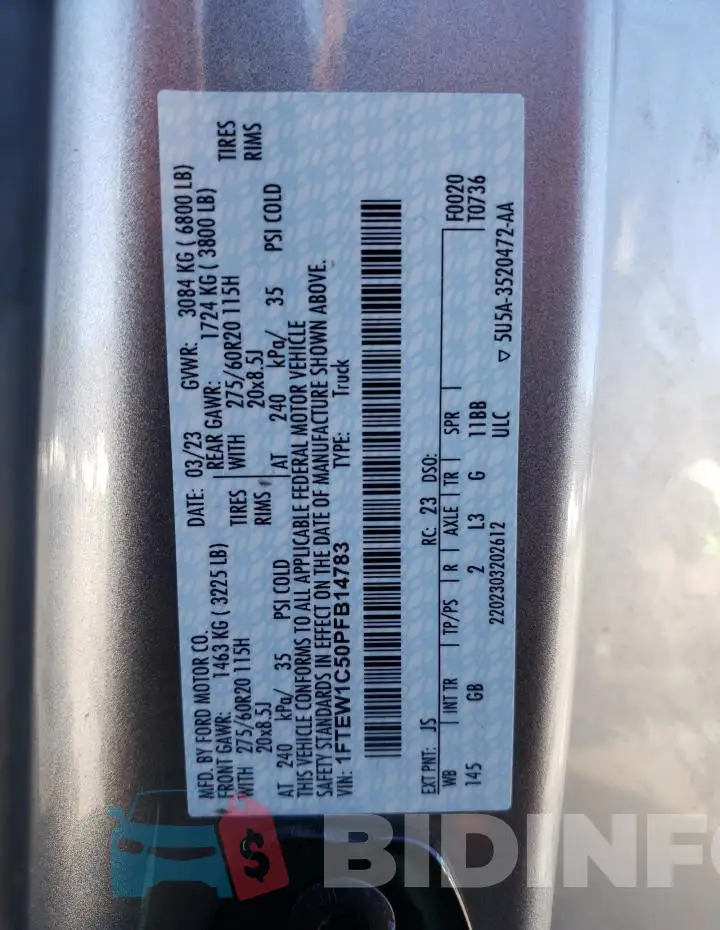 1FTEW1C50PFB14783 Photo# 12
