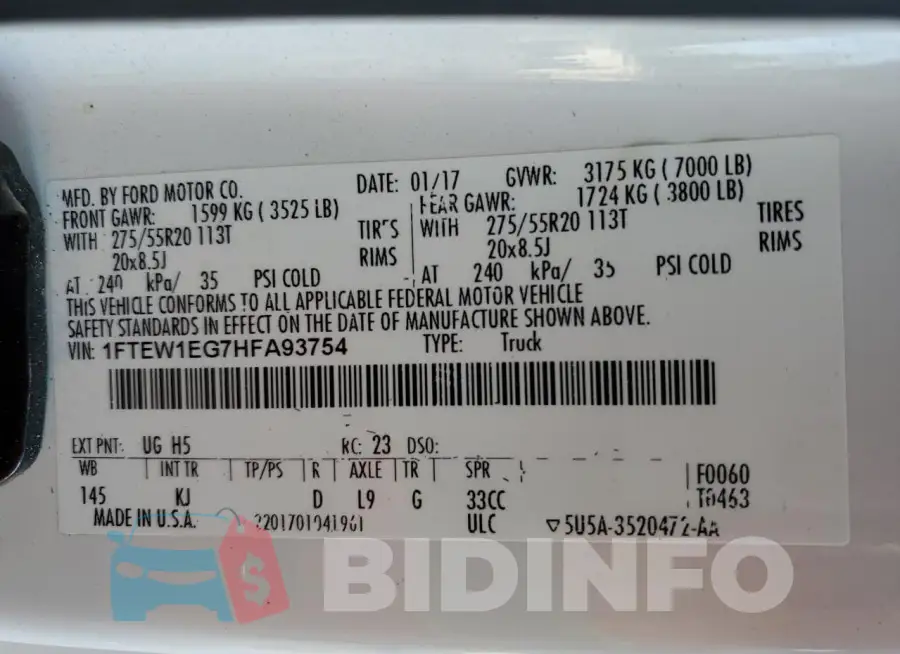 1FTEW1EG7HFA93754 Photo# 13
