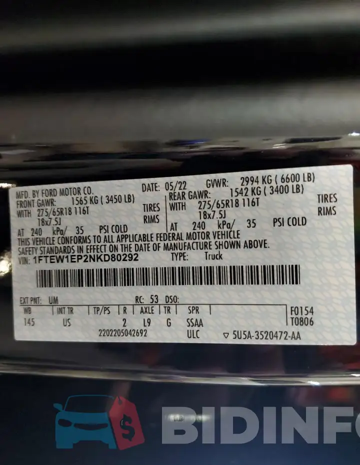 1FTEW1EP2NKD80292 Photo# 12