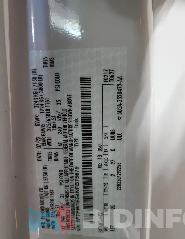 1FTFW1E54NFB75679 Photo# 12