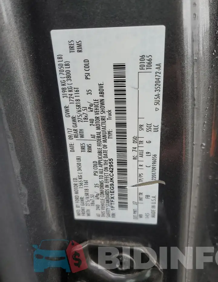 1FTFX1EG9JKC42955 Photo# 12