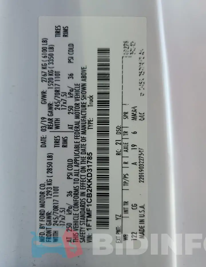 1FTMF1CB2KKD31785 Photo# 13