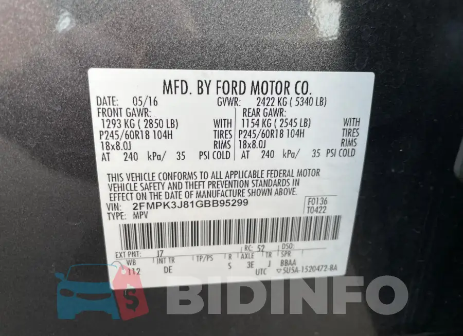 2FMPK3J81GBB95299 Photo# 10