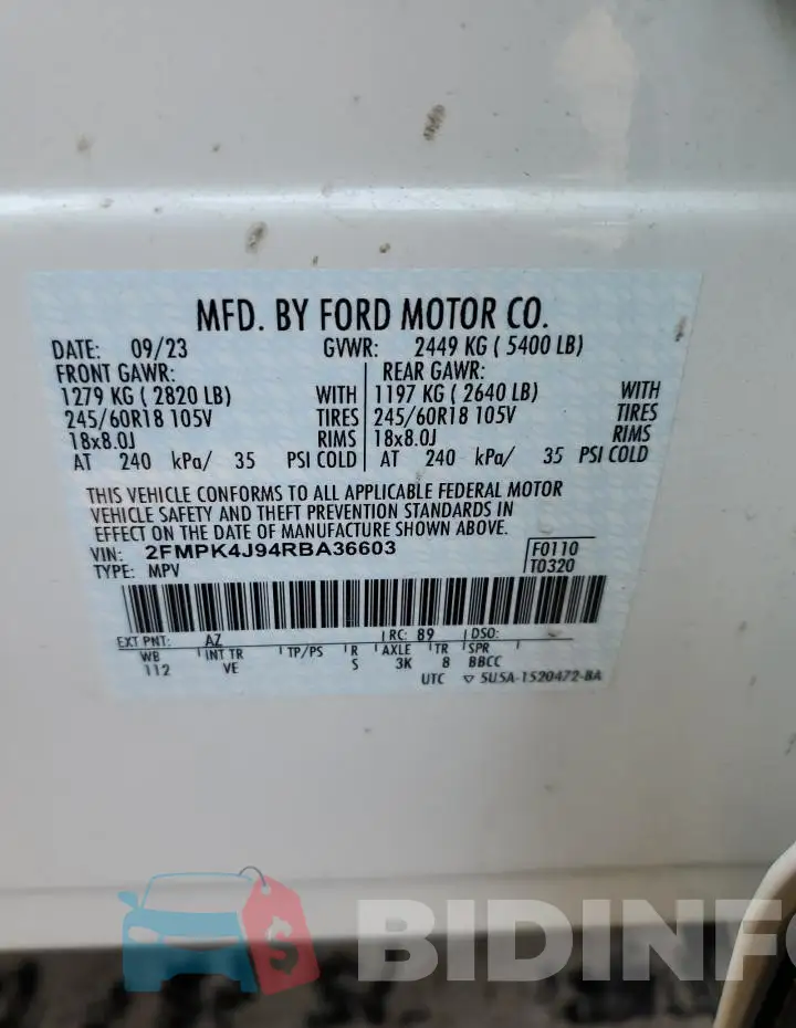 2FMPK4J94RBA36603 Photo# 12