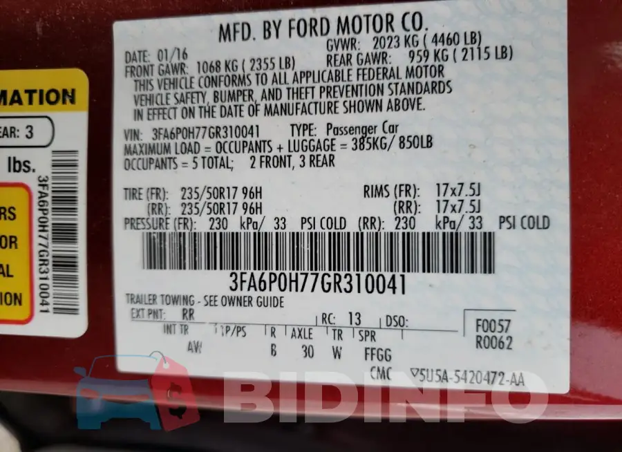 3FA6P0H77GR310041 Photo# 12