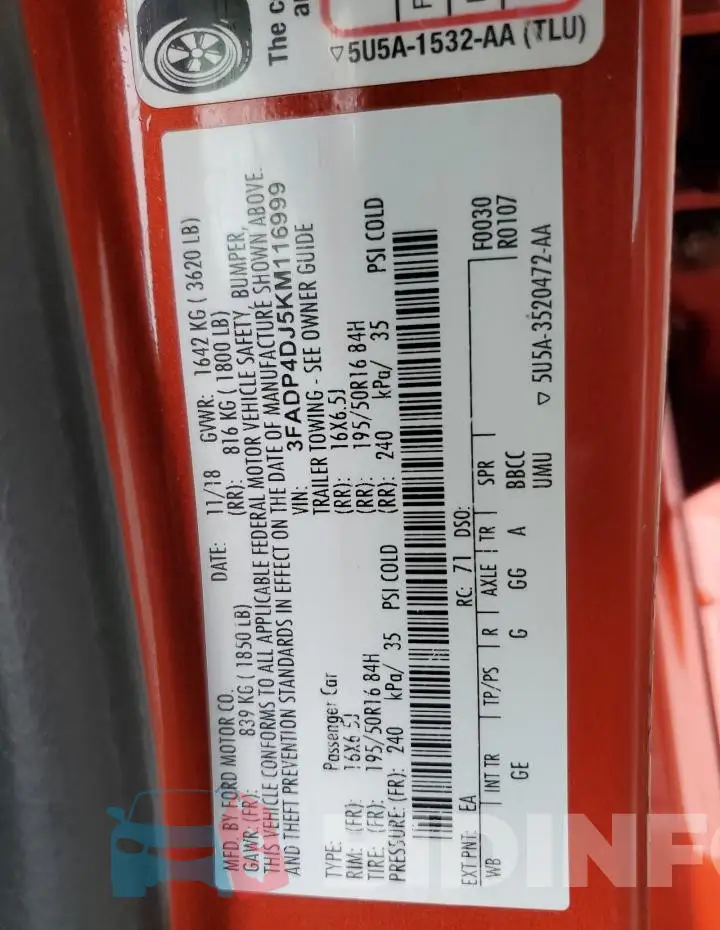 3FADP4DJ5KM116999 Photo# 12