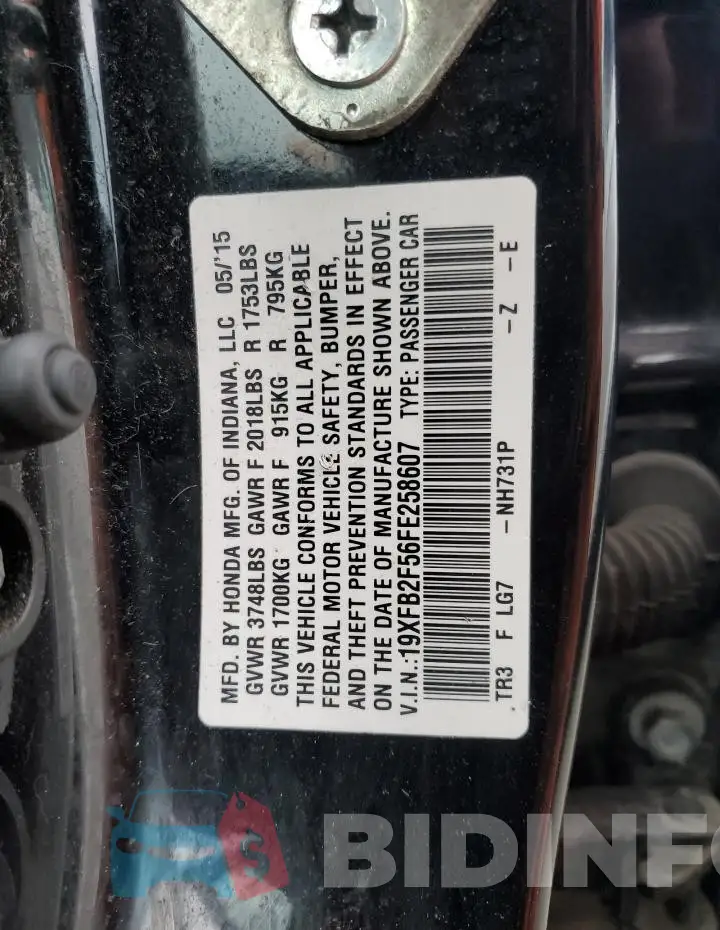 19XFB2F56FE258607 Photo# 12