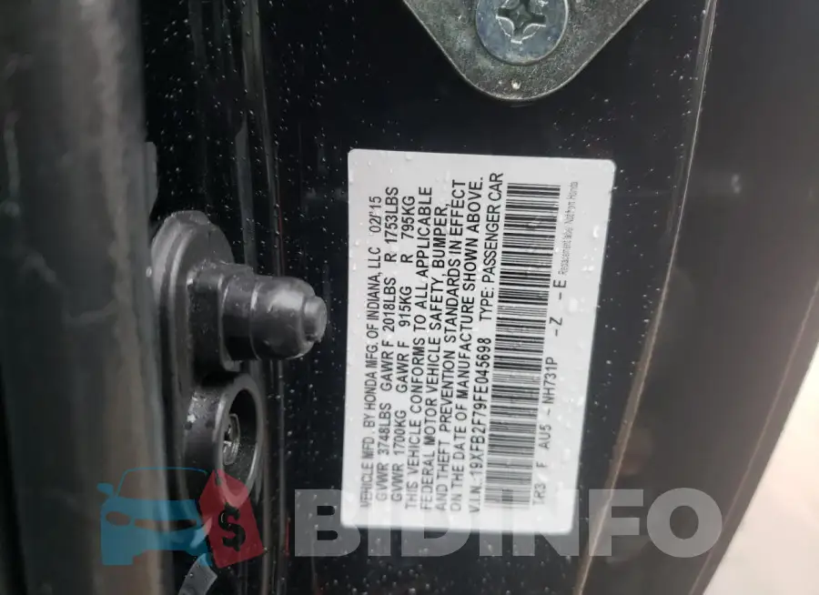 19XFB2F79FE045698 Photo# 12
