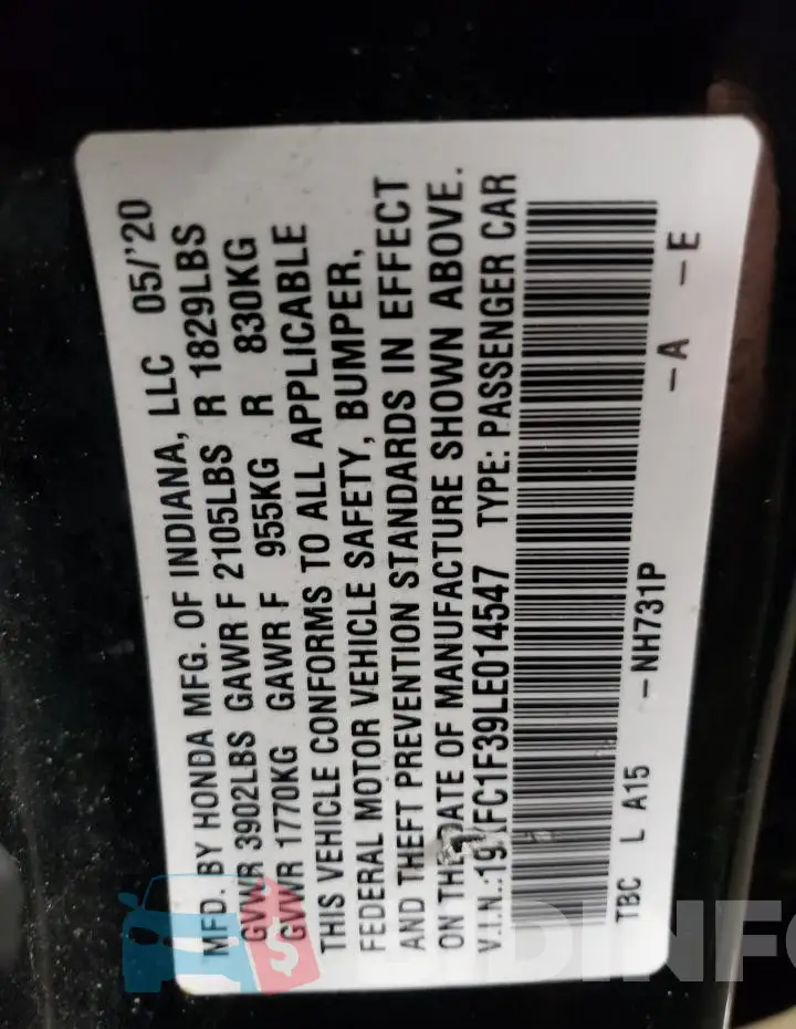 19XFC1F39LE014547 Photo# 13