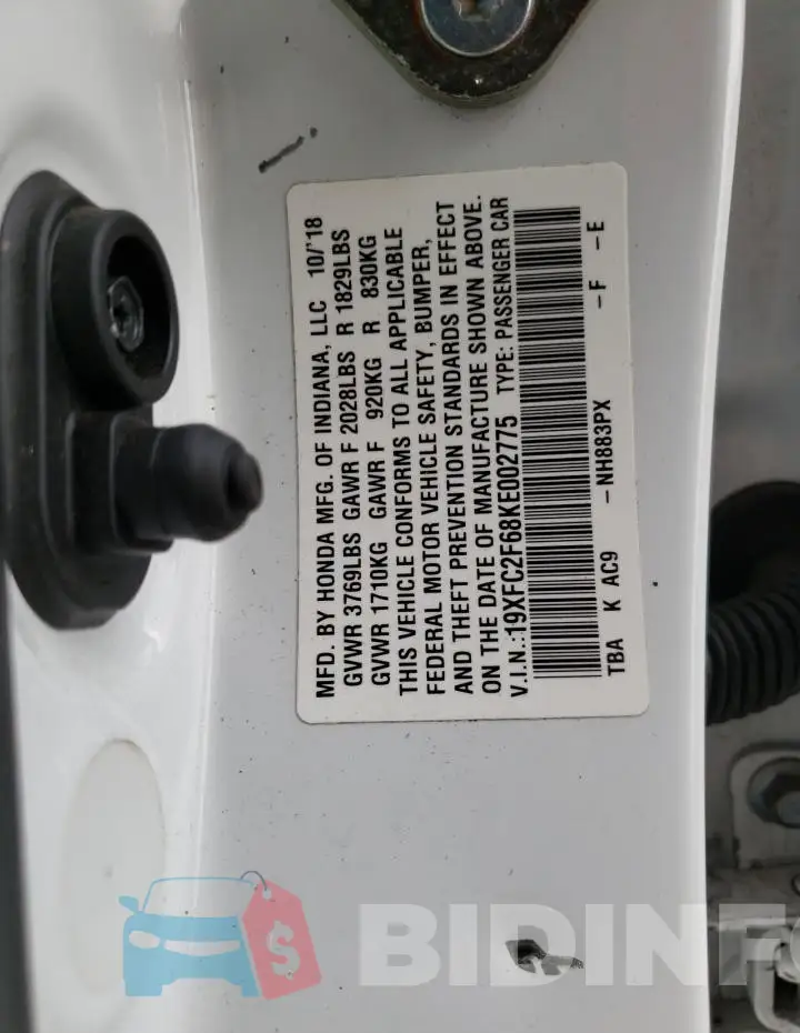 19XFC2F68KE002775 Photo# 12