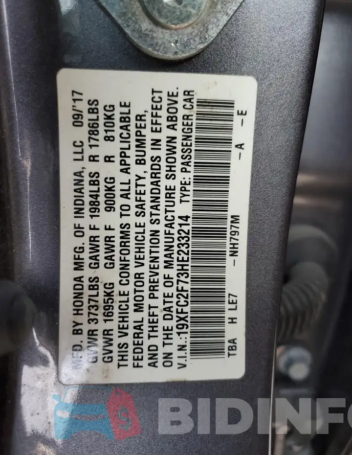 19XFC2F73HE233214 Photo# 12
