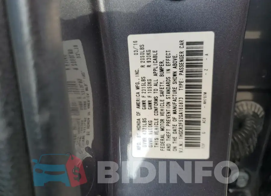 1HGCR2F52GA160873 Photo# 12