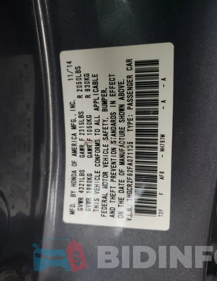 1HGCR2F82FA071135 Photo# 12