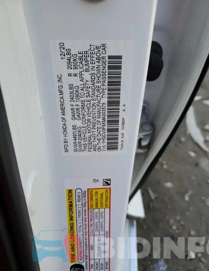 1HGCV3F9XMA003575 Photo# 12
