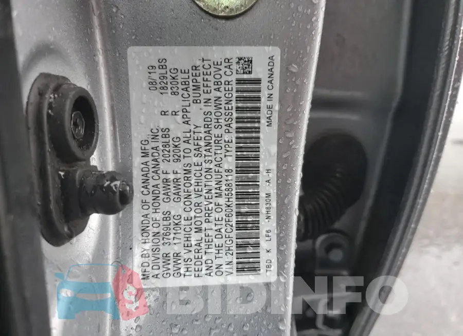 2HGFC2F60KH588118 Photo# 12