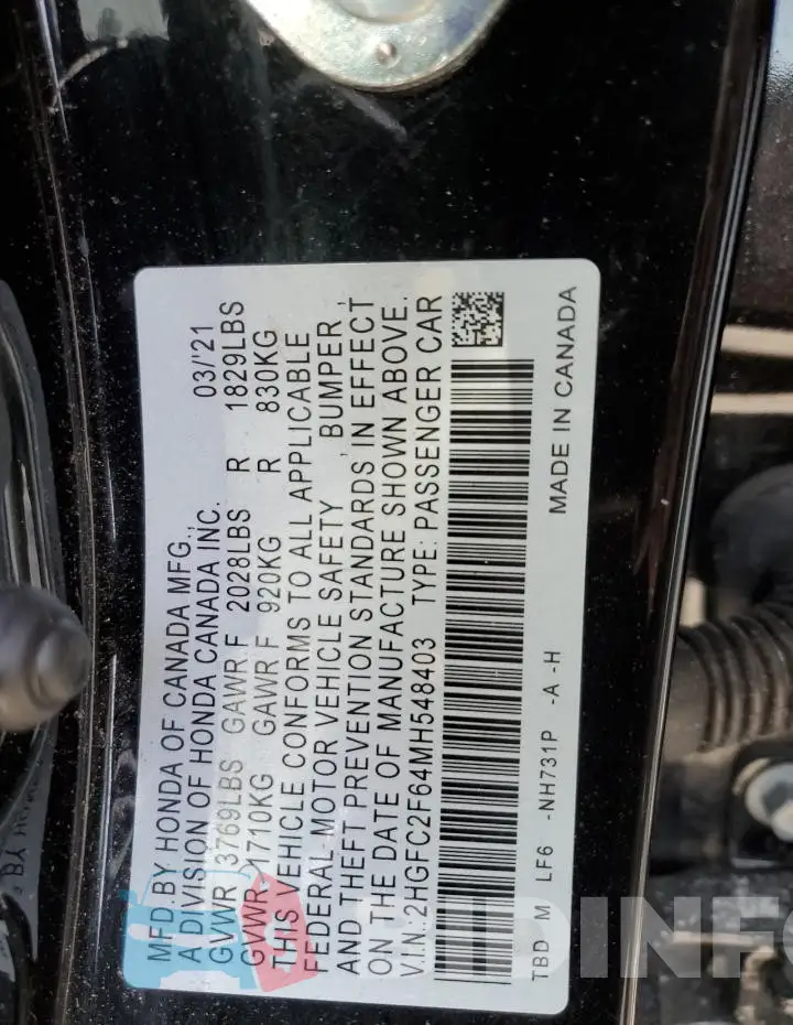 2HGFC2F64MH548403 Photo# 12
