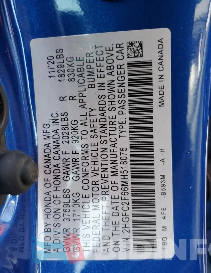 2HGFC2F66MH518075 Photo# 12
