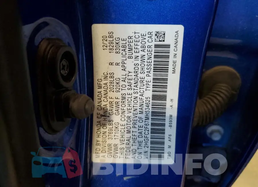 2HGFC2F67MH534625 Photo# 12
