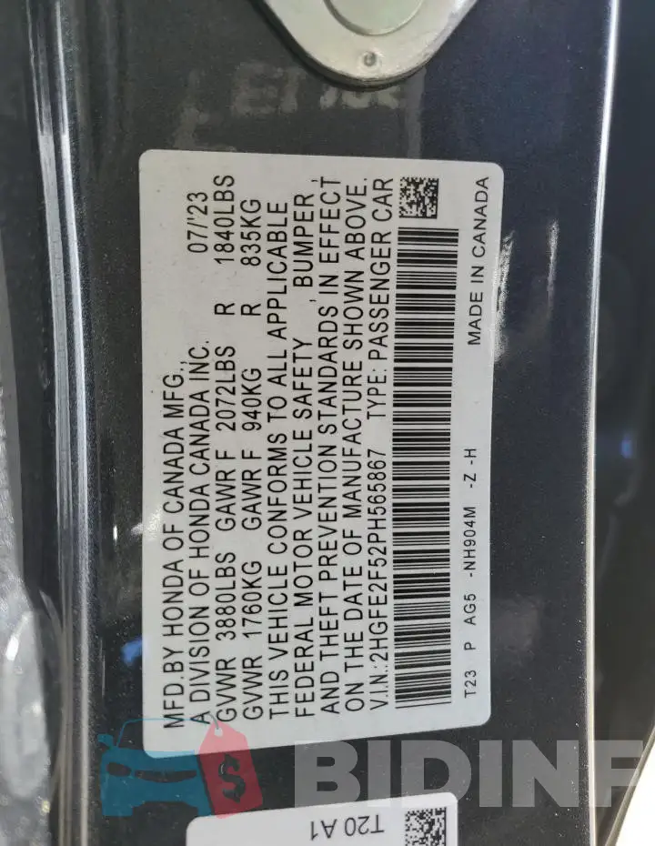 2HGFE2F52PH565867 Photo# 12