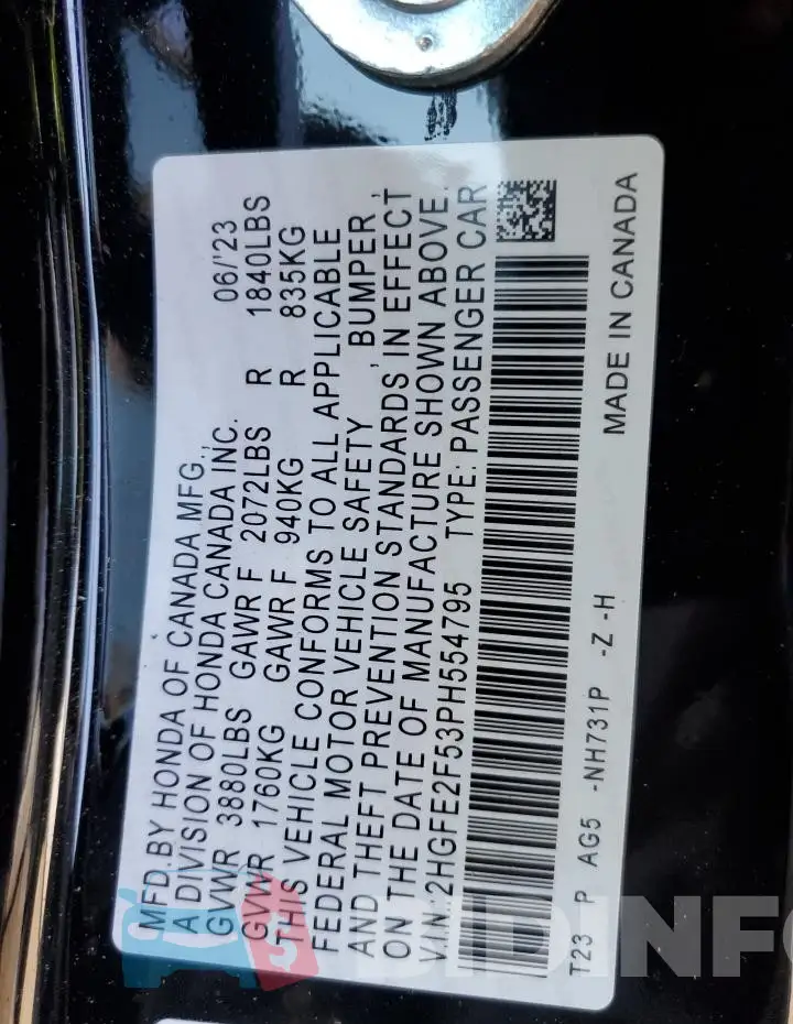 2HGFE2F53PH554795 Photo# 12