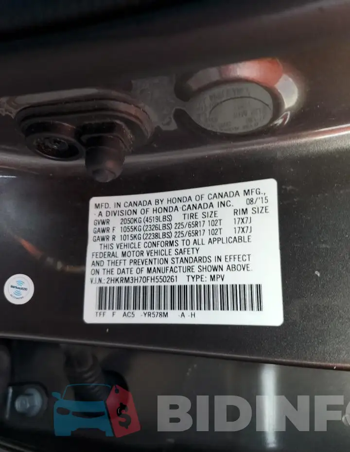 2HKRM3H70FH550261 Photo# 14