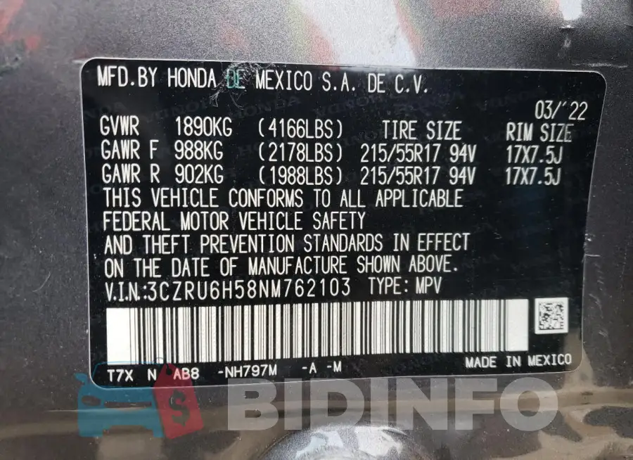 3CZRU6H58NM762103 Photo# 12