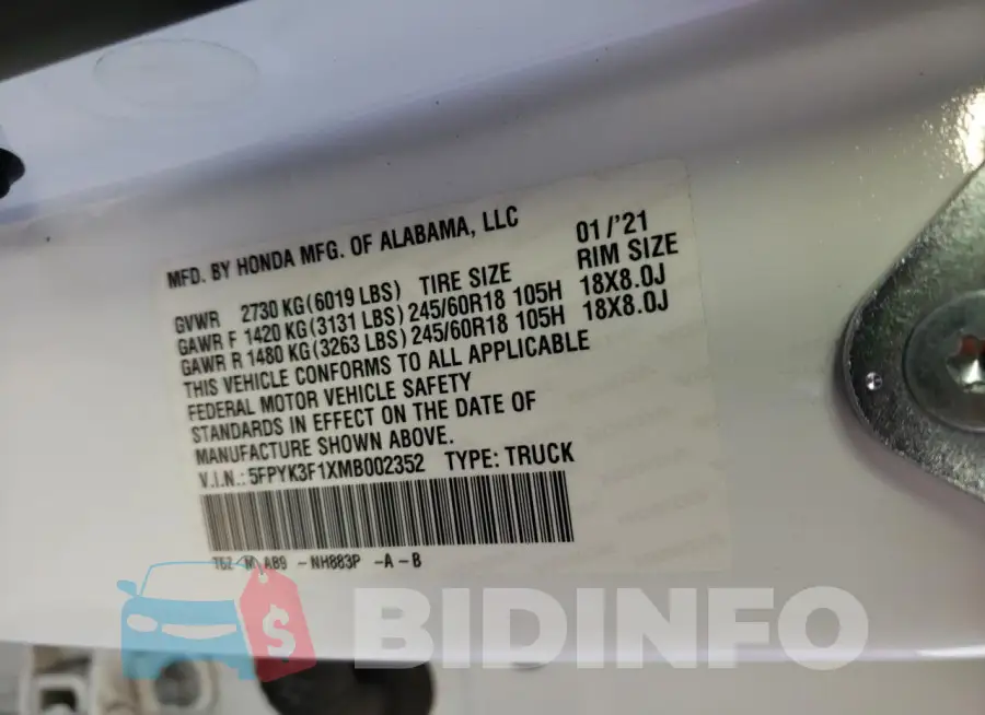 5FPYK3F1XMB002352 Photo# 12
