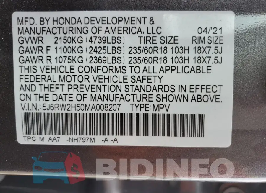 5J6RW2H50MA008207 Photo# 13