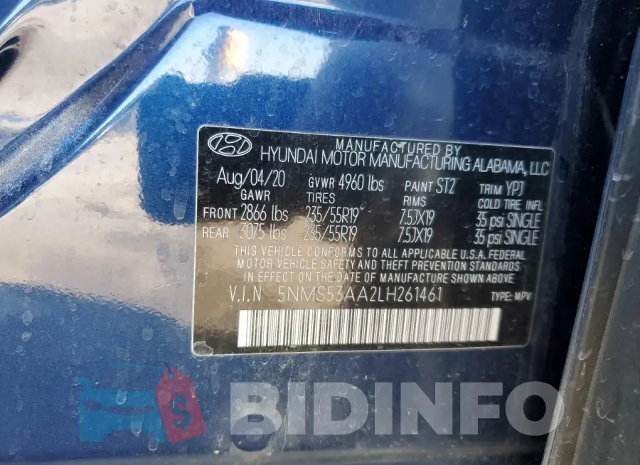 5NMS53AA2LH261461 Photo# 12
