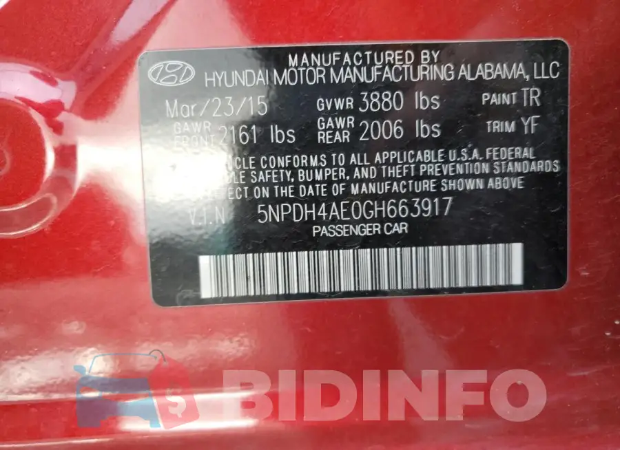 5NPDH4AE0GH663917 Photo# 12