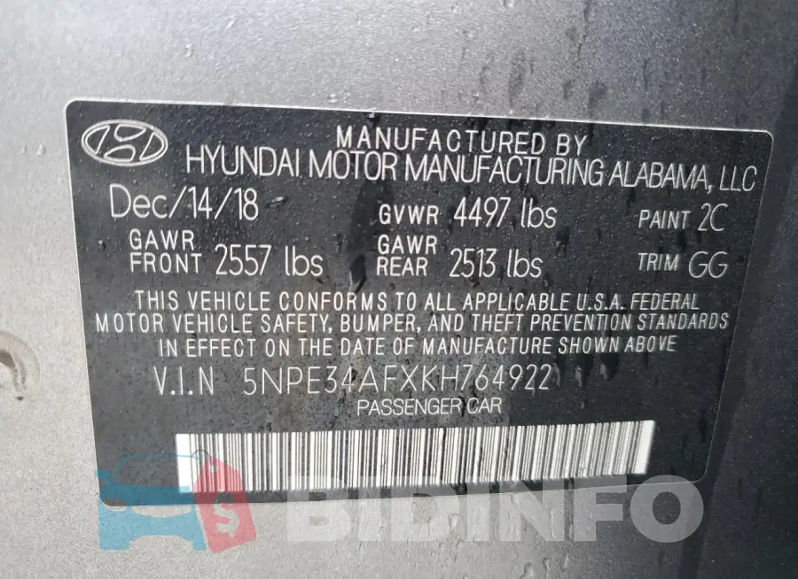 5NPE34AFXKH764922 Photo# 12