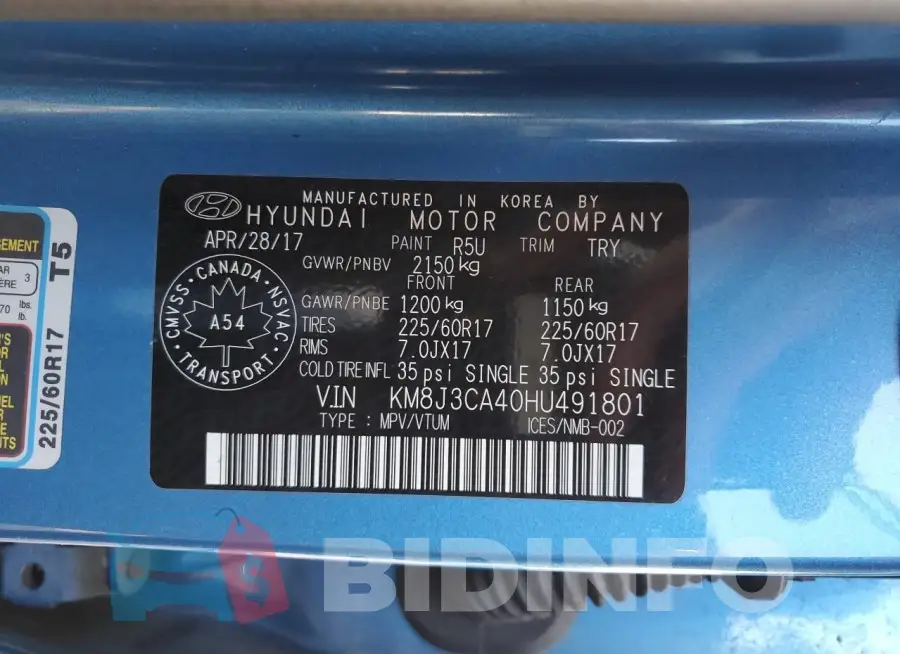 KM8J3CA40HU491801 Photo# 14