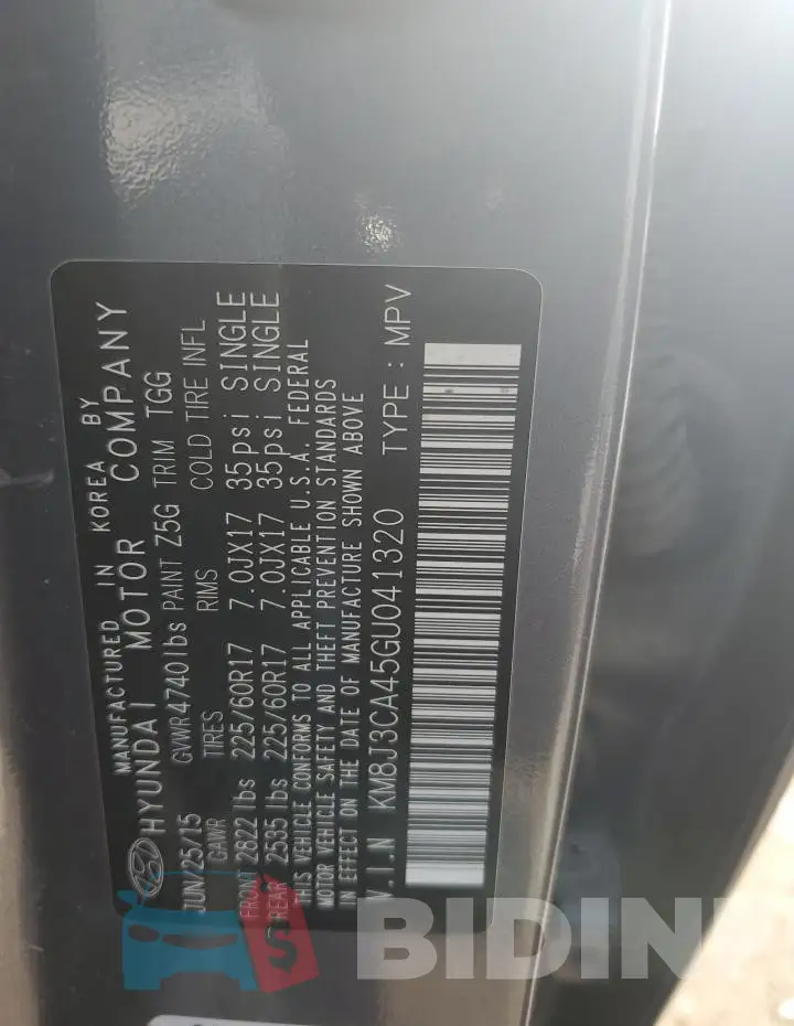 KM8J3CA45GU041320 Photo# 13