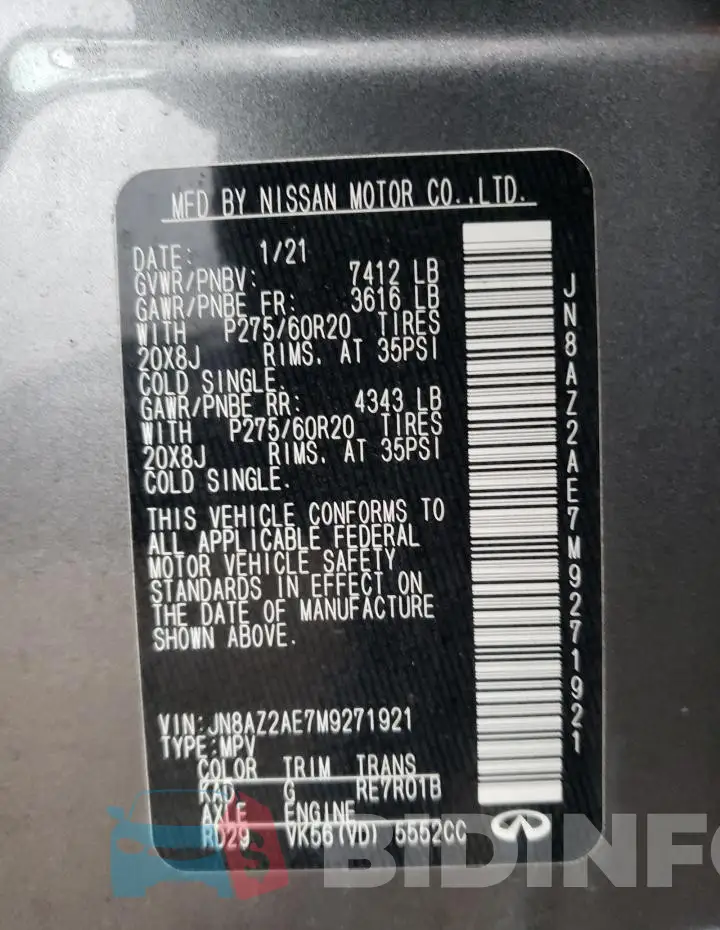 JN8AZ2AE7M9271921 Photo# 13
