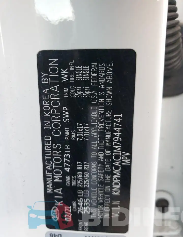 KNDPMCAC1M7944741 Photo# 12