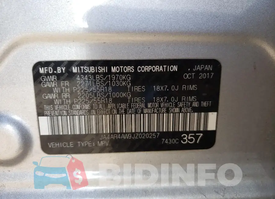 JA4AR4AW9JZ020257 Photo# 13
