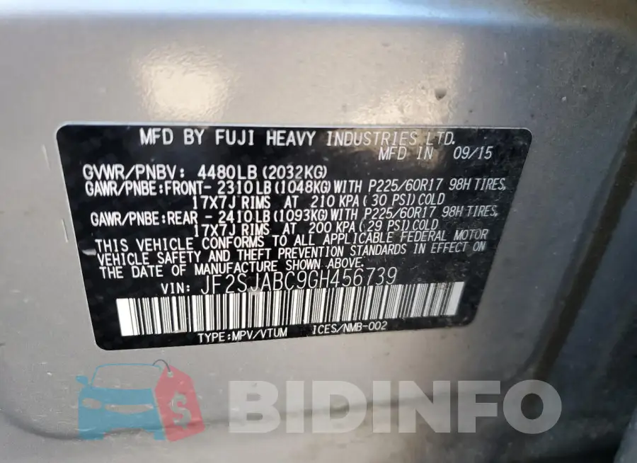 JF2SJABC9GH456739 Photo# 12